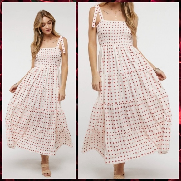 Lux Brand Lined Maxi Dress Smocked, Ruffled Tiers, Wide Shoulder Ties & Pockets - Picture 3 of 14